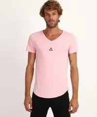 Camiseta Masculina slim mini triângulo manga curta gola v rosa - R$20