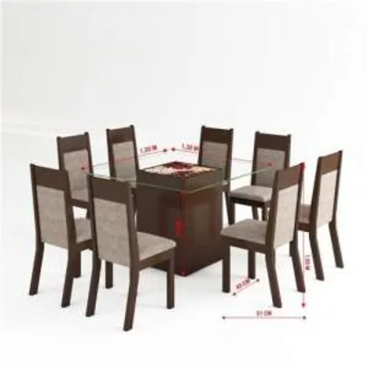 [EXTRA] Conjunto de Mesa para Sala de Jantar com 8 Cadeiras e Lugares Flórida com Tampo de Vidro por R$ 1099