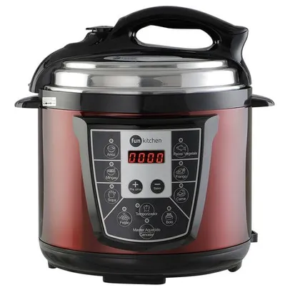 [AME SC R$34] Panela de Pressão Elétrica Vermelha 4L Fun Kitchen