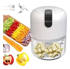 Mini Processador Alimentos Elétrico 250ml Sem Fio - Tritura Alho, Pimenta, Frutas e Legumes - Praticidade na Cozinha Diária - PARRON (Branco)