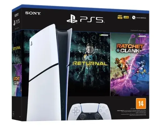 [Ouro R$ 3024] PlayStation 5 Slim Edição Digital 2024 1TB - 1 Controle Branco Sony com 2 Jogos