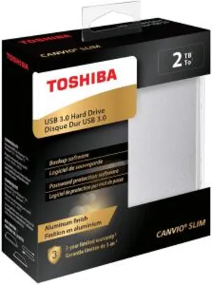 HD Externo Portátil Toshiba Canvio Slim 2TB Prata USB 3.0 - HDTD320XS3EA R$499