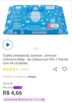 [Clube Da Lu] Toalha Umedecida Johnsons Baby da Cabeça aos Pés- 44 unidades | R$5
