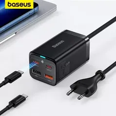 Carregador de mesa Baseus 65W GaN com 4 saídas e cabo de 1.5m - Para Notebook, Smartphone, Tablet