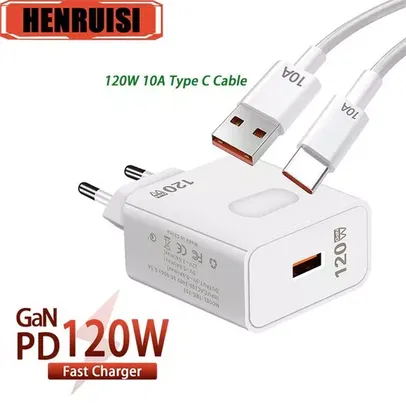 [C. Nova R$4.5][Moedas] GaN Carregador 120W USB com Tipo C, Carga Rápida, 