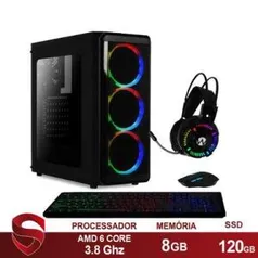 Computador Gamer AMD 6-Core, CPU 3.8Ghz, 8GB, Radeon R5 2GB, SSD 120GB, Kit Gamer Skill R$1610