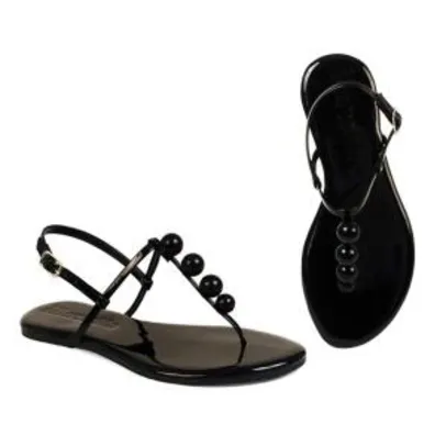 Rasteira Flat Bolinhas Mercedita Shoes Feminina - Preto | R$50