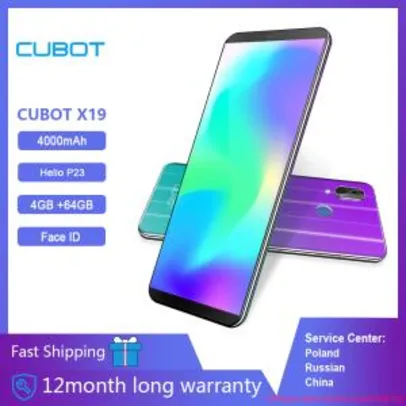 Smartphone Cubot X19 Helio P23 4GB + 64GB | R$492
