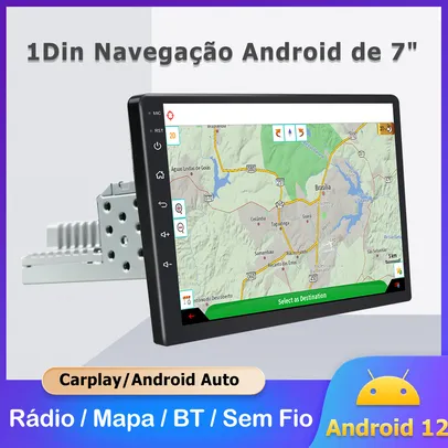 Rádio Automotivo 1Din com Android Auto