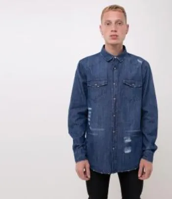 Camisa com puídos em jeans - R$80