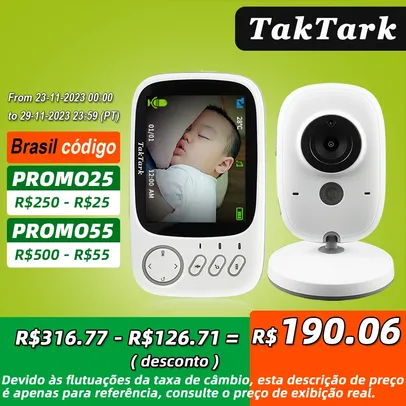 Babá Eletronica, Câmera Sem Fio com Visão Noturna e Tela Lcd de 3,2 Polegadas - TakTark