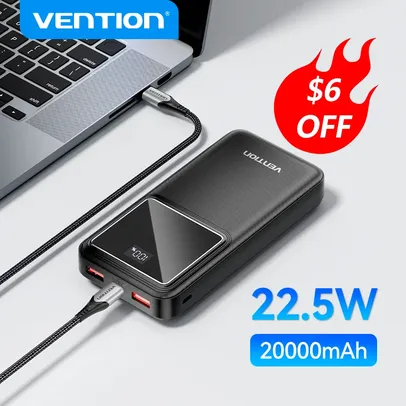 Vention 22.5W 10000mAh Power Bank bateria portátil com carga rápida