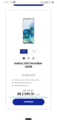 Smartphone Samsung Galaxy S20 Cloud Blue 128GB | R$2.549
