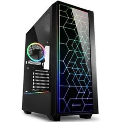 Gabinete Gamer Sharkoon LIT100, Mid Tower, RGB, com FAN, Lateral em Vidro - LIT100 | R$328