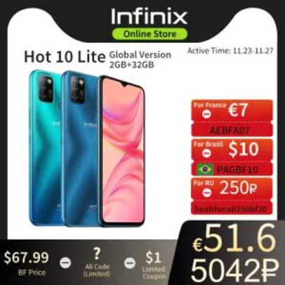 Smartphone Infinix HOT 10 Lite 2GB + 32GB | R$396