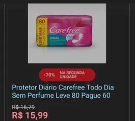 Protetor Diário Carefree Todo Dia Sem Perfume - 160 unidades | R$ 21