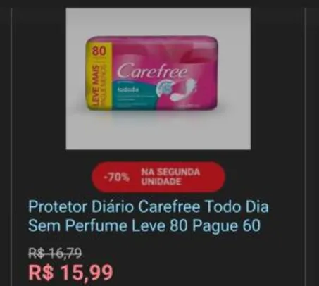 Protetor Diário Carefree Todo Dia Sem Perfume - 160 unidades | R$ 21