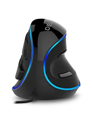 Delux Mouse vertical ergonômico, mouse óptico com fio com iluminação RGB, 6 botões, descanso de puls