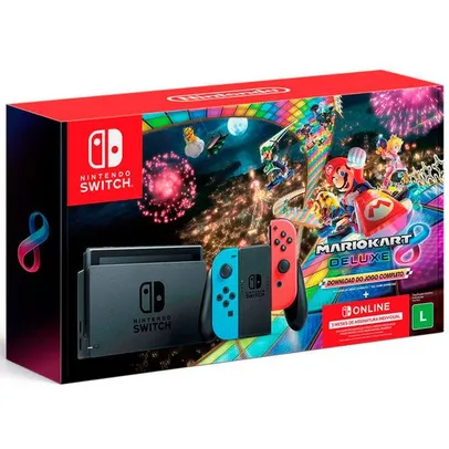 Console Nintendo Switch 32GB Controle Joy-Con mais Mario Kart 8 Deluxe e 3 meses de assinatura Onlin