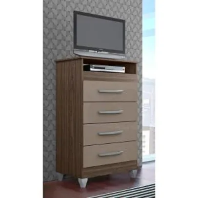 Cômoda Bartira Siena com 4 Gavetas e Espaço para TV/DVD Tabaco/Maple por R$ 149