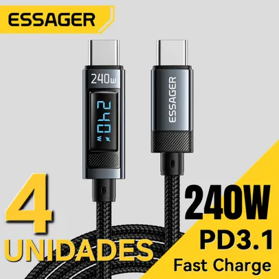 [R$ 22 CADA/TAXA INCLUSA] 4 UNIDADES Essager Cabo Tipo-C 240W, PD 3.1, Carregamento Super Rápido, Para iOS e Android 