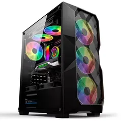 Gabinete Gamer Hayom, Mid Tower, RGB, ATX, Lateral em Vidro Temperado, 3x Cooler Fan RGB, Preto - GB1710