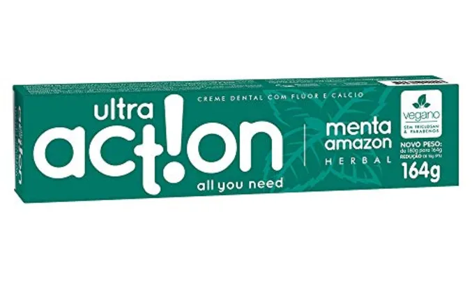 [Recorrência] Creme Dental, 164 g, Ultra Action, Sem triclosan e parabenos