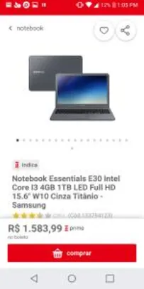 Notebook Samsung E30 I3 4GB 1TB 15.6" | R$1584