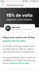 [Usuários Selecionados] 15% de Cashback em Pagamentos de Boleto no Picpay