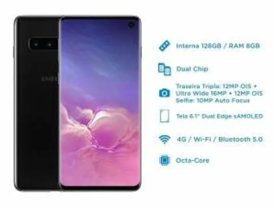 Smartphone Samsung Galaxy S10 128GB Preto 4G - 8GB RAM Tela 6,1” Câm. Tripla + Câm. Selfie 10MP