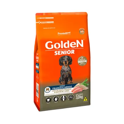 Ração Golden Fórmula Mini Bits para Cães Senior de Porte Pequeno Sabor Frango e Arroz - 3KG