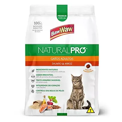 [R$ 11,83 SUPER/REC] Ração Baw Waw Natural Pro para gatos adultos sabor Salmão e Arroz - 1kg