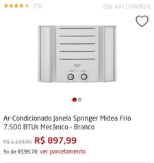 Ar-Condicionado Janela Springer Midea Frio 7.500 BTUs Mecânico - R$898