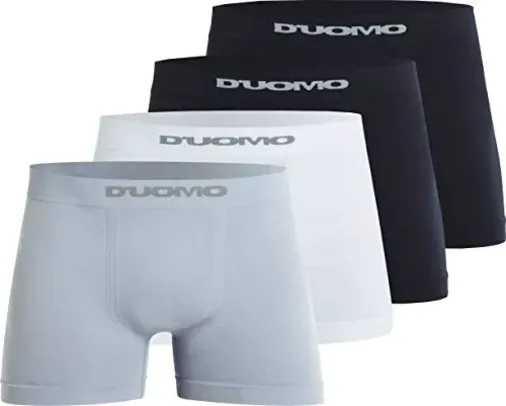 Kit 4 Cuecas Boxer Microfibra, Duomo, Masculino PP ao GG, Preto/Branco/Cinza, 