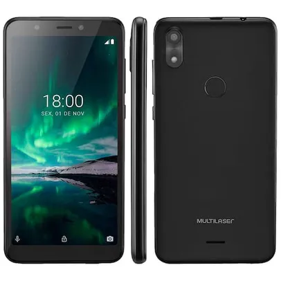 Smartphone Multilaser F Pro P9118 Preto com 16GB, 1GB de RAM, Tela de 5,5", Android 9.0, 4G, Dual Ch