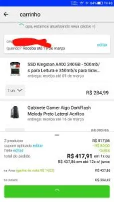 [App] Gabinete Aigo Darkflash Melody + SSD 240 GB A400 Kingston | R$395