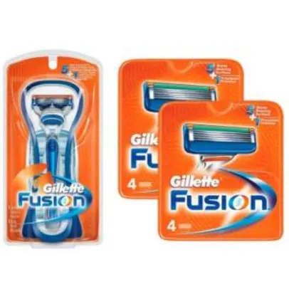 1 Aparelho de Barbear Gillette Fusion + 9 Cargas Gillette Fusion - R$ 70