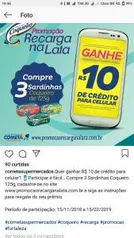 Compre 3 latas de sardinhas e ganhe uma recarga de 10,00