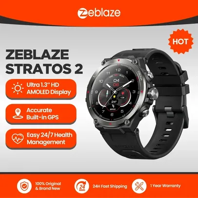 [Taxa inclusa] Smartwatch Zeblaze Stratos 2 com GPS, Tela AMOLED, Monitor de Saúde 24Hrs, Até 25 dias de Bateria, Rastreador de Atividades 