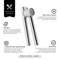 Espremedor Amassador de Alho Em Inox 15,5cm Mimo Style