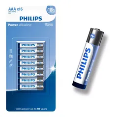 16 Pilhas Bateria Aaa Palito 3a Alcalina Philips 1 Cartela