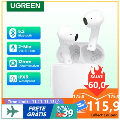 Fone de ouvido TWS Buletooth 5.2 Ugreen 