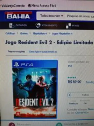 (Casas Bahia Guarulhos) Resident Evil 2 - PlayStation 4 | R$90