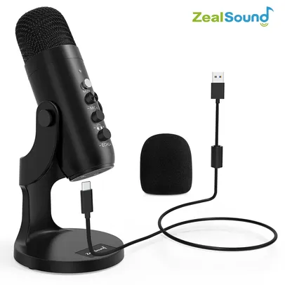 Microfone Zealsound Condensador Profissional, Estúdio de Gravação, Streaming de Jogos e Podcasting