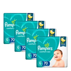 Kit 4 Fralda Pampers Confort Sec G com 70 unidades(280) | R$163