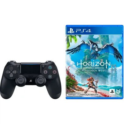 Controle Sem Fio Dualshock 4 Preto + Game Horizon Forbidden West - PS4