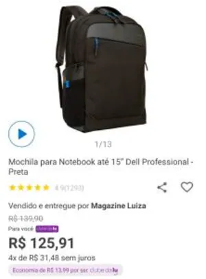 [CLUBE DA LU] Mochila Dell Professional para Notebook até 15.6"