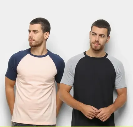 Kit Camiseta Básica Raglan Masculina c/ 2 Peças