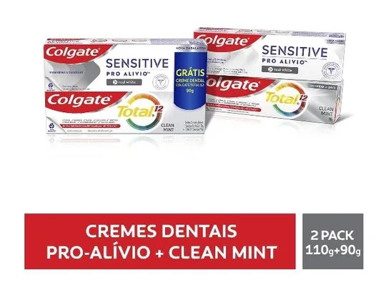 Creme Dental Colgate Sensitive Pro Alivio Branqueador 110g + Creme Dental Total 12 Clean Mint 90g