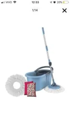 Mop Giratório At Home + Refil Extra + 2 Esponjas Microfibra Multiuso - R$40